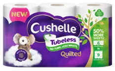 Cushelle quilted tubeless 6 equals 9 rolls pack